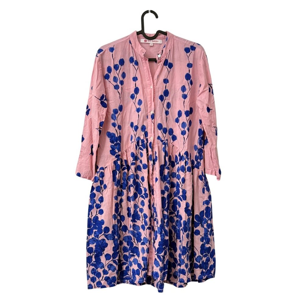Ro's Garden Pink Blue Floral Long Sleeve Tiered Mini Shirt Dress Womens Size XS
